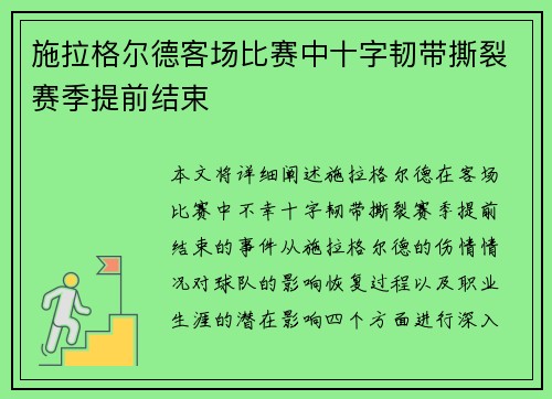 施拉格尔德客场比赛中十字韧带撕裂赛季提前结束